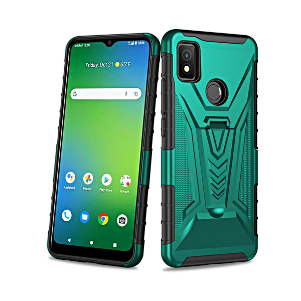 For Cricket Icon 4 Case with Tempered Glass Screen Protector Heavy Duty Protective Phone Case,Built-in Kickstand Rugged Shockproof Protective Phone Case - Teal