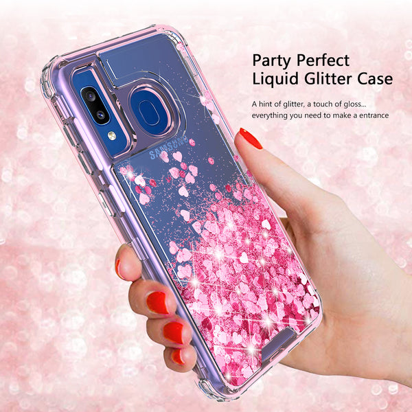 hard clear glitter phone case for samsung galaxy a20 - pink - www.coverlabusa.com 