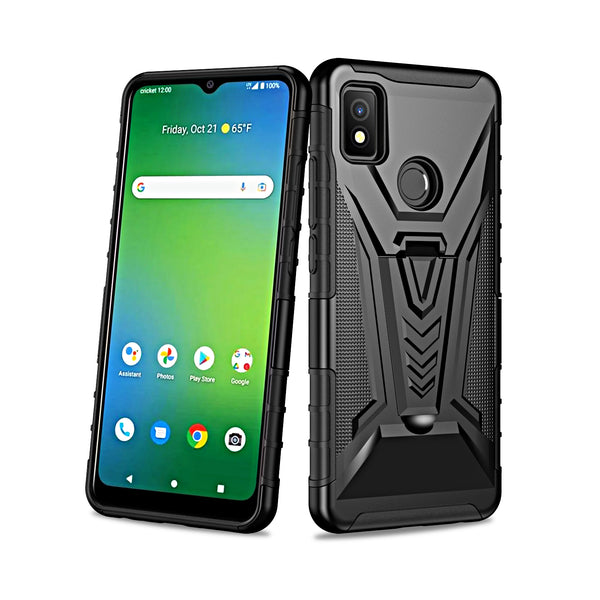 For Cricket Icon 4 Case with Tempered Glass Screen Protector Heavy Duty Protective Phone Case,Built-in Kickstand Rugged Shockproof Protective Phone Case - Black