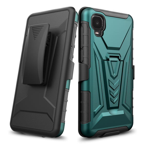 holster kickstand hyhrid phone case for tcl a3 - teal - www.coverlabusa.com