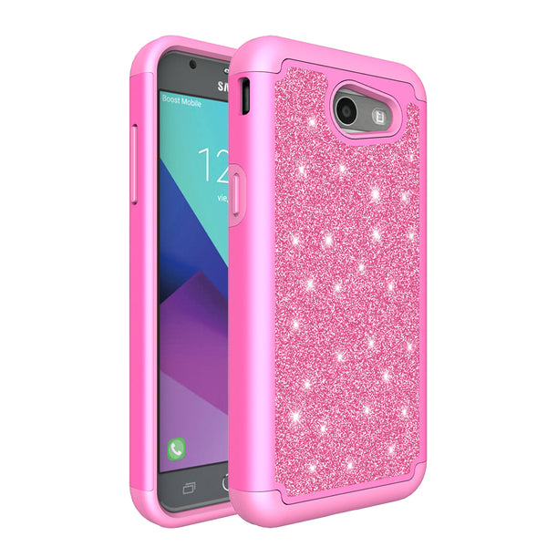 Samsung Galaxy J3 Emerge Glitter Hybrid Case - Hot Pink - www.coverlabusa.com