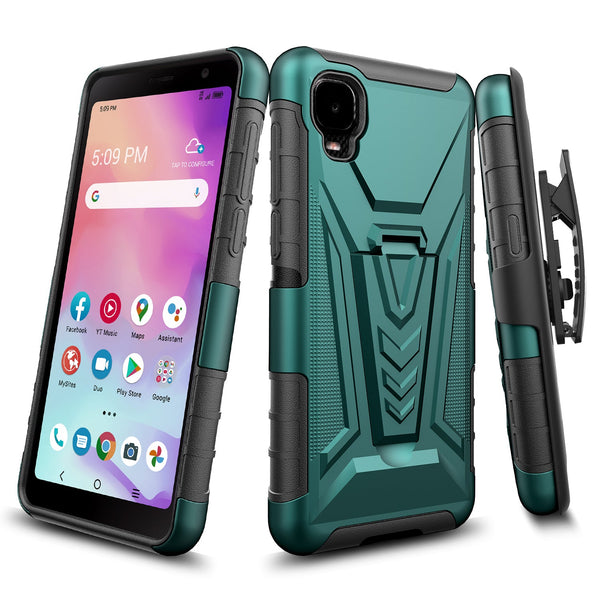 holster kickstand hyhrid phone case for tcl a3 - teal - www.coverlabusa.com