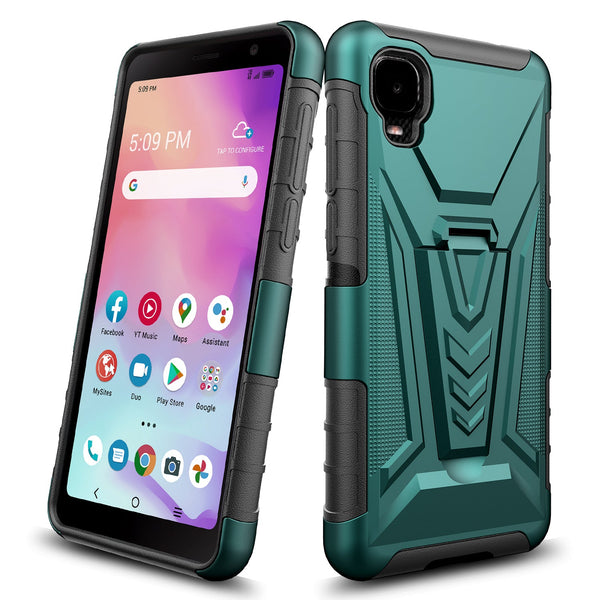 holster kickstand hyhrid phone case for tcl a3 - teal - www.coverlabusa.com