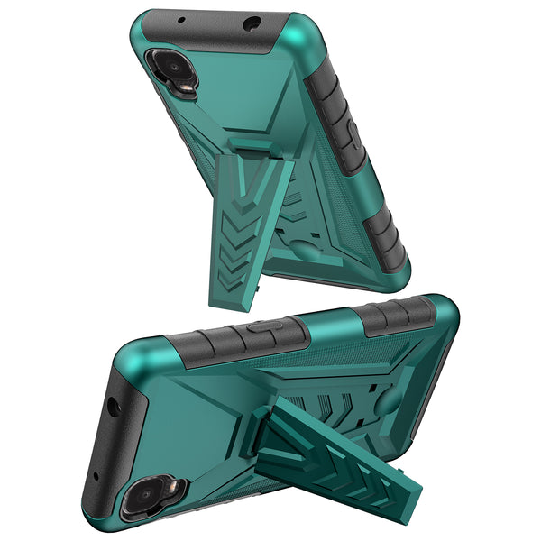 holster kickstand hyhrid phone case for tcl a3 - teal - www.coverlabusa.com