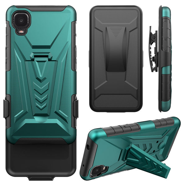 holster kickstand hyhrid phone case for tcl a3 - teal - www.coverlabusa.com