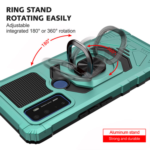 ring kickstand hyhrid phone case for cricket dream 5g - teal - www.coverlabusa.com