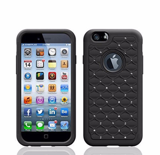 apple iphone 6 plus case diamond rhinestone hybrid case - black - www.coverlabusa.com