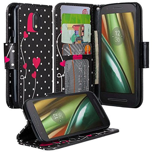 motorola Moto G4 Case | Moto G4 Plus leather wallet magnetic fold case - polka dot hearts - www.coverlabusa.com