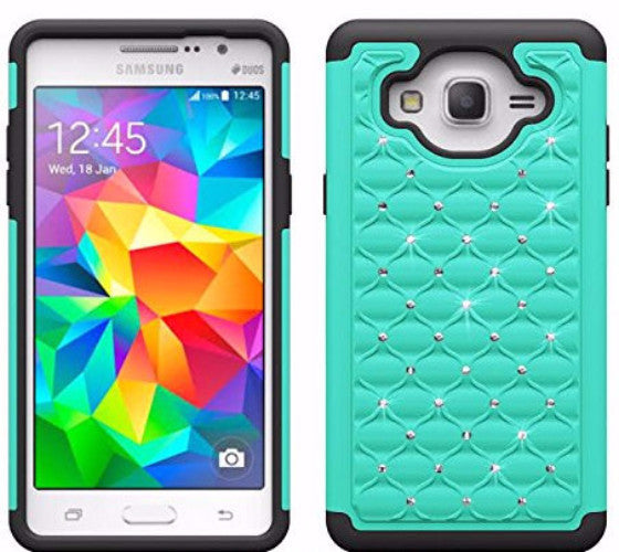 samsung galaxy on5 rhinestone hybrid case - teal/black - www.coverlabusa.com