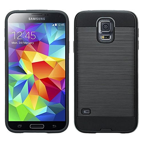 Galaxy S5 Case, Slim Hybrid Dual Layer[Shock Resistant] Armor Case for Samsung Galaxy S5 - Brush Black