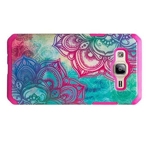 Galaxy J7 Case, Samsung Galaxy J7 [Shock Absorption /Impact Resistant] Hybrid Dual Layer Armor Defender Protective Case Cover for Galaxy J7 (Boost Mobile,Virgin,MetroPcs,TMobile), (Teal Flower), www.coverlabusa.com