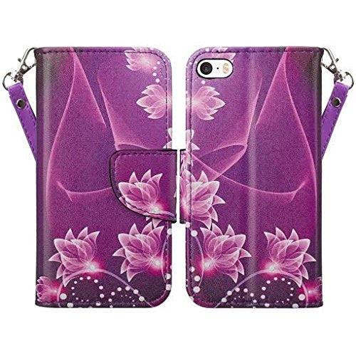 apple iphone SE 5S 5 leather wallet case - purple lotus - www.coverlabusa.com