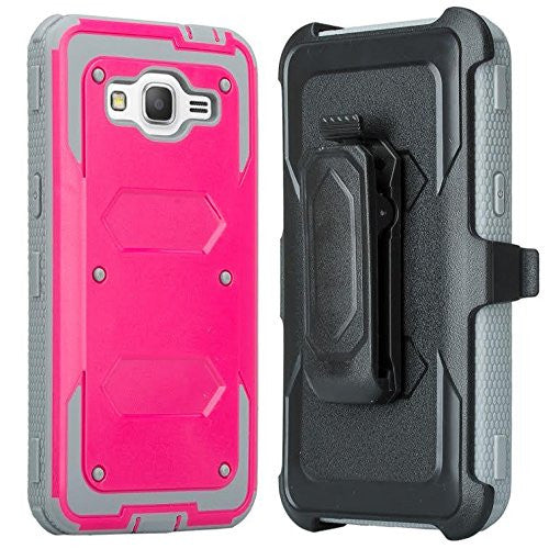 galaxy on5 case heavy duty holster shell combo - hot pink/grey - coverlabusa.com