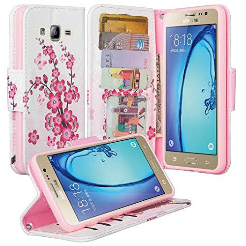 Galaxy J7 Case, Samsung Galaxy J7 Wallet Case, Wrist Strap Flip Folio [Kickstand Feature] Pu Leather Wallet Case with ID&Credit Card Slot For Galaxy J7, Lotus Flower. WWW.COVERLABUSA.COM