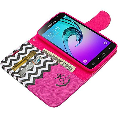 Galaxy J3/J3V | Express Prime | Sky | Amp Prime | Sol wallet case - hot pink anchor - coverlabusa.com