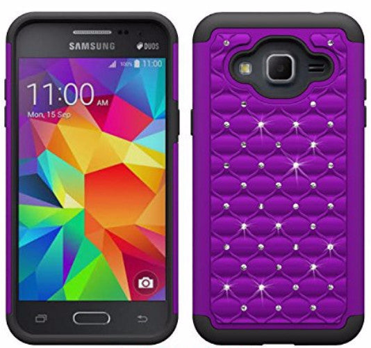Galaxy J3/J3V Case | Express Prime | Sky | Amp Prime | Sol | Diamond Rhinestone Hybrid Case - purple - coverlabusa.com