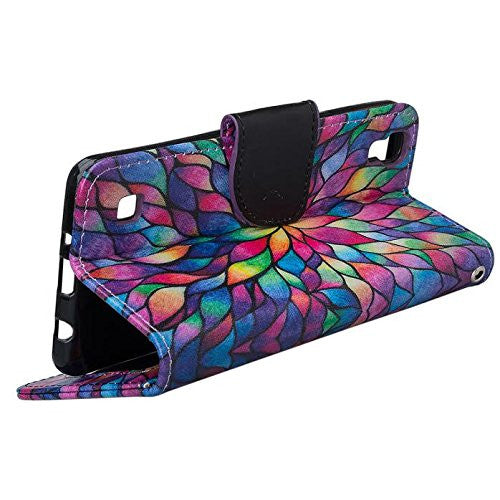 lg tribute hd pu wallet case - rainbow flower - www.coverlabusa.com