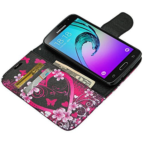 samsung galaxy j3 emerge leather wallet case - heart butterflies - www.coverlabusa.com