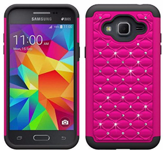 Galaxy J3/J3V | Express Prime | Sky | Amp Prime | Sol | Diamond Rhinestone Hybrid Case - hot pink - coverlabusa.com
