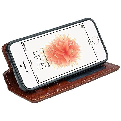 apple iphone SE 5S 5 leather wallet case - brown - www.coverlabusa.com