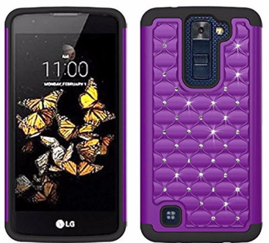LG K7 Case | Tribute 5 Case | Treasure Case, Diamond Rhinestone Slim Hybrid Case - Purple/Black - www.coverlabusa.com