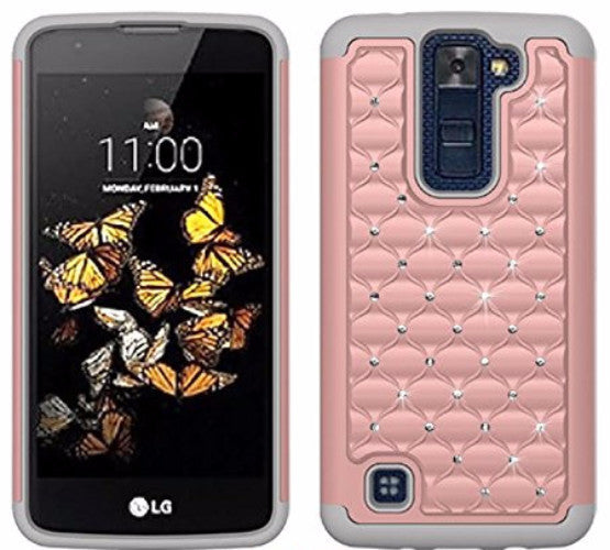 LG K7 Case | Tribute 5 Case | Treasure Case, Diamond Rhinestone Slim Hybrid Case - Pink/Grey - www.coverlabusa.com