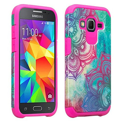 Samsung Core Prime Hybrid Protective Case Cover , WWW.COVERLABUSA.COM Teal Flower