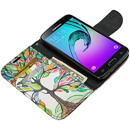 samsung galaxy j3 emerge leather wallet case - colorful tree - www.coverlabusa.com