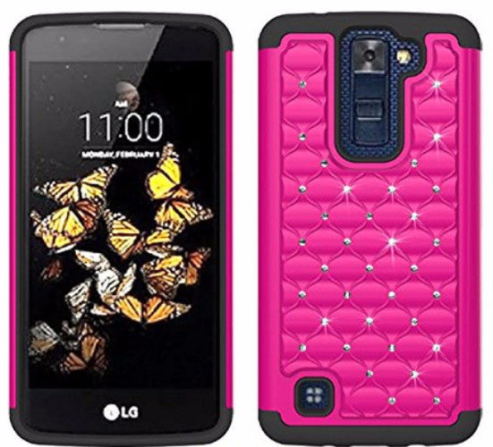 lg k8 diamond hybrid case - hot pink/black - www.coverlabusa.com