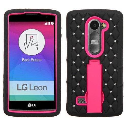 LG Leon LTE Case | Lg Tribute 2 Case | LG Power | LG Sunset | LG Destiny | LG Risio hybrid diamond case - black/hot pink - www.coverlabusa.com
