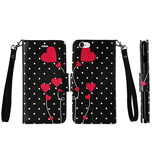 iphone 6 plus case, iphone 6s plus case wallet case polka dot hearts - www.coverlabusa.com