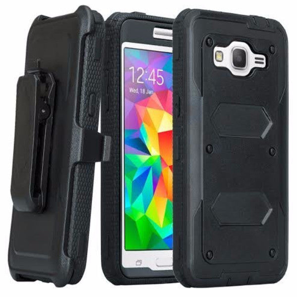 Samsung Galaxy J7 Case, [Shock Proof Series] Heavy Duty Belt Clip Holster For Galaxy J7, Full Body Coverage with Built In Screen Protector / Rugged Double Layer Protection, Black, WWW.COVERLABUSA.COM