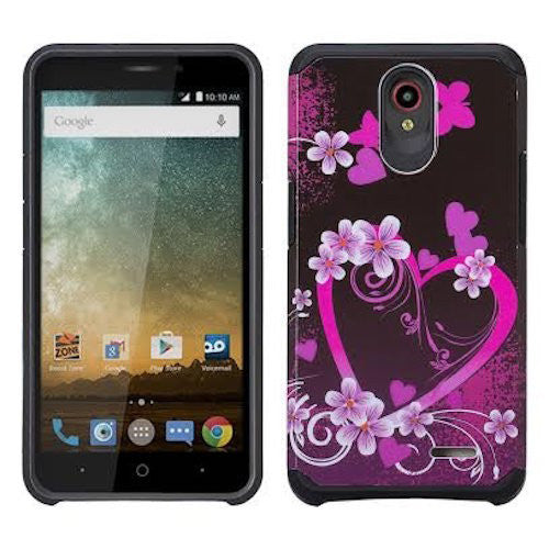 ZTE Prestige, Sonata 3, Avid Trio, Avid Plus, Chapel Hybrid Dual Layer Case - Heart Butterflies - www.coverlabusa.com