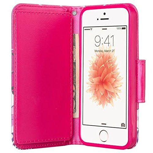 apple iphone SE 5S 5 leather wallet case - purple flower - www.coverlabusa.com