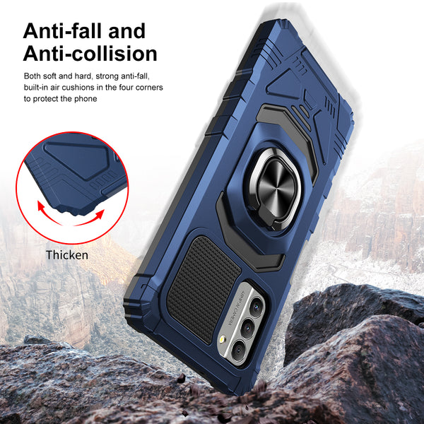 For Nokia G400 5G Case [Military Grade] Ring Car Mount Kickstand w/[Tempered Glass] Hybrid Hard PC Soft TPU Shockproof Protective Case - Blue