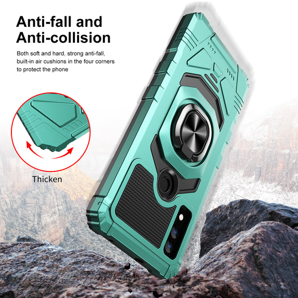 For AT&T Maestro 3 Case [Military Grade] Ring Car Mount Kickstand w/[Tempered Glass] Hybrid Hard PC Soft TPU Shockproof Protective Case - Teal