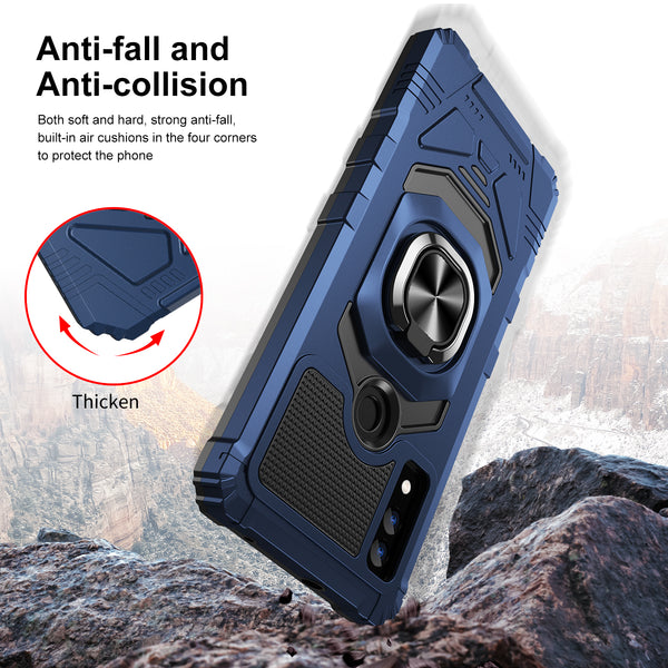 For AT&T Maestro 3 Case [Military Grade] Ring Car Mount Kickstand w/[Tempered Glass] Hybrid Hard PC Soft TPU Shockproof Protective Case - Blue