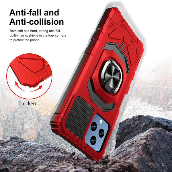 T-Mobile REVVL 6 5G Case [Military Grade] Ring Car Mount Kickstand w/[Tempered Glass] Hybrid Hard PC Soft TPU Shockproof Protective Case - Red