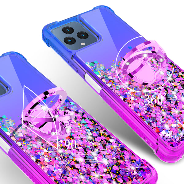 Glitter Phone Case Kickstand Compatible for T-Mobile Revvl 6 5G Case, Revvl 6 5G Case,Ring Stand Liquid Floating Quicksand Bling Sparkle Protective Girls Women for T-Mobile Revvl 6 5G W/Temper Glass - (Blue/Purple Gradient)