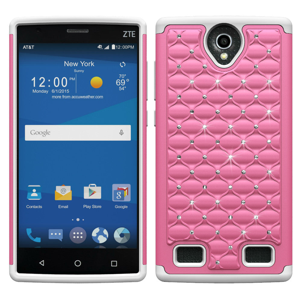 ZTE ZMAX 2 Rhinestone Case - Pink/White - www.coverlabusa.com