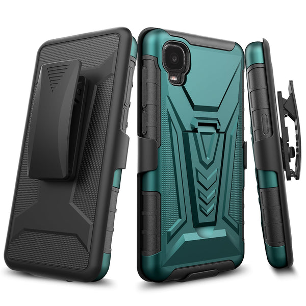 holster kickstand hyhrid phone case for tcl a3 - teal - www.coverlabusa.com