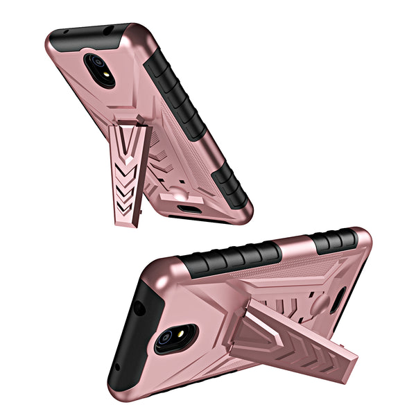 For Nokia C100 Case [Military Grade] Ring Car Mount Kickstand w/[Tempered Glass] Hybrid Hard PC Soft TPU Shockproof Protective Case - Rose Gols