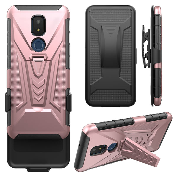 holster kickstand hyhrid phone case for cricket iocn 3 - rose gold - www.coverlabusa.com