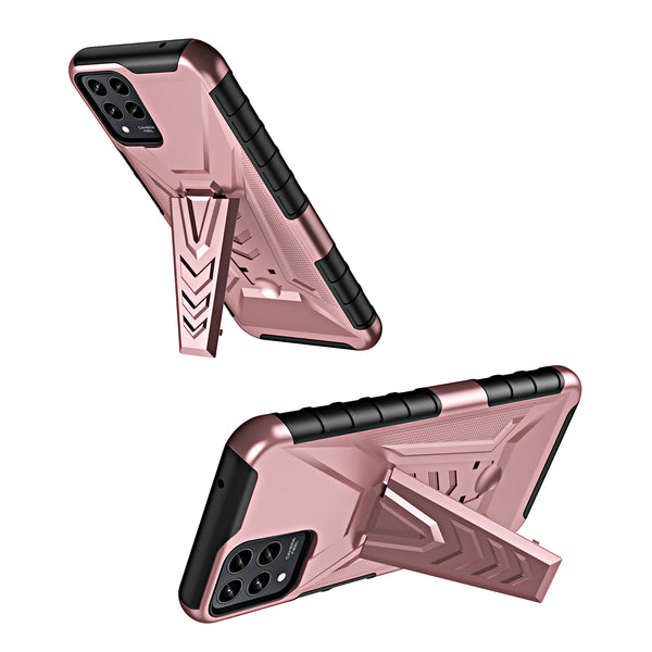 For T-Mobile REVVL 6 Pro 5G Case with Tempered Glass Screen Protector Heavy Duty Protective Phone Case,Built-in Kickstand Rugged Shockproof Protective Phone Case - Rose Gold