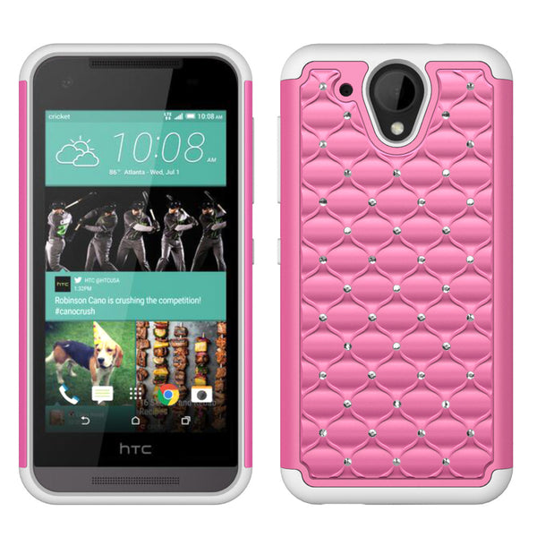 HTC Desire 520 Rhinestone Case - Pink/White - www.coverlabusa.com