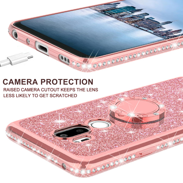 lg g7 thinq glitter bling fashion case - rose gold - www.coverlabusa.com