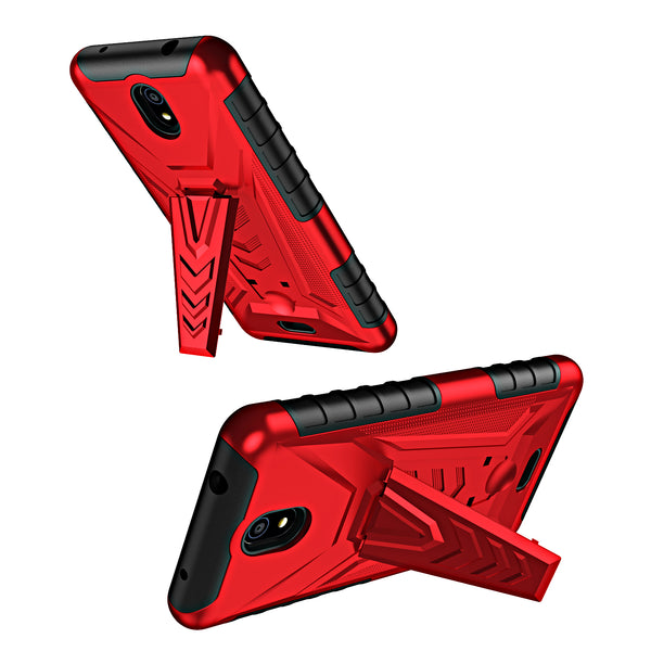 For Nokia C100 Case [Military Grade] Ring Car Mount Kickstand w/[Tempered Glass] Hybrid Hard PC Soft TPU Shockproof Protective Case - Red