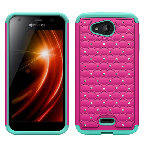 Kyocera Hydro Wave Rhinestone Case - Hot Pink/Teal - www.coverlabusa.com