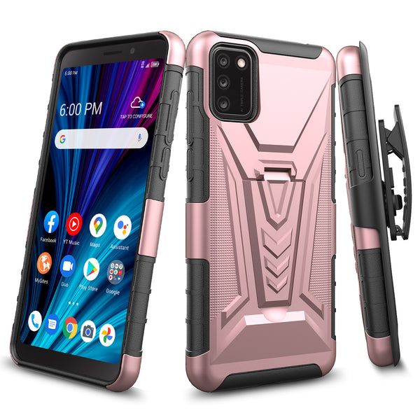 holster kickstand hyhrid phone case for tcl a3x - rose gold - www.coverlabusa.com