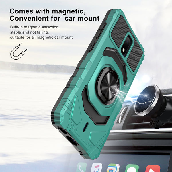 ring kickstand hyhrid phone case for cricket debut - teal - www.coverlabusa.com
